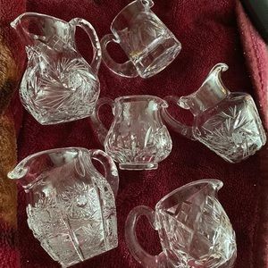 Vintage Bohemian crystal miniature pitchers 6 Excellent